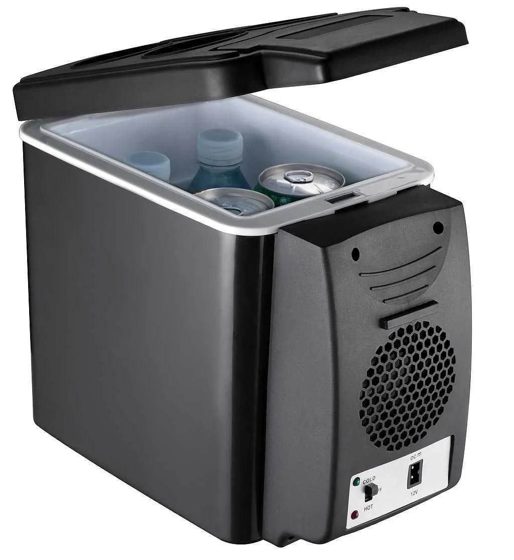 6L mini fridge cooler and warmer, 12V 220V dual-use, metal and ABS plastic, 25cm by 30cm by 16.5cm