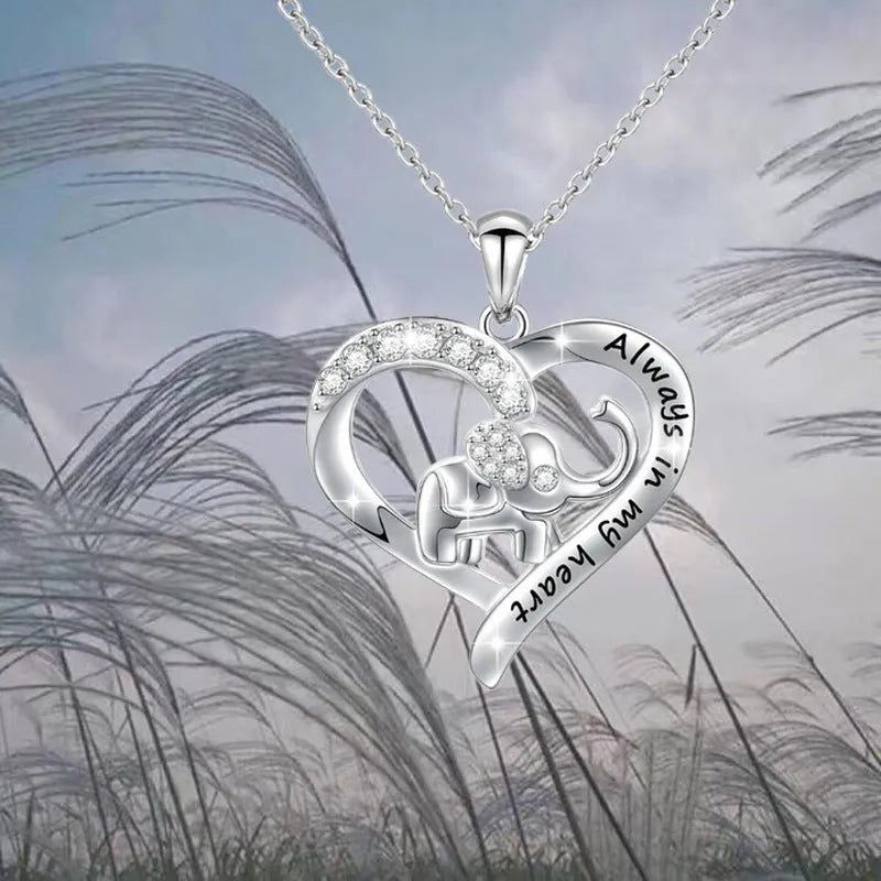 Silver alloy elephant pendant necklace with personalised letter, women's jewellery