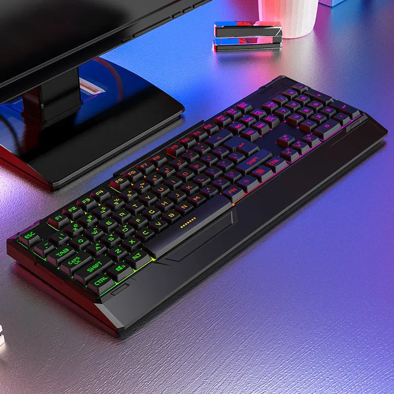 Backlit USB wired keyboard and mouse set, 104 keys, black mixed light, 1.60 m cable