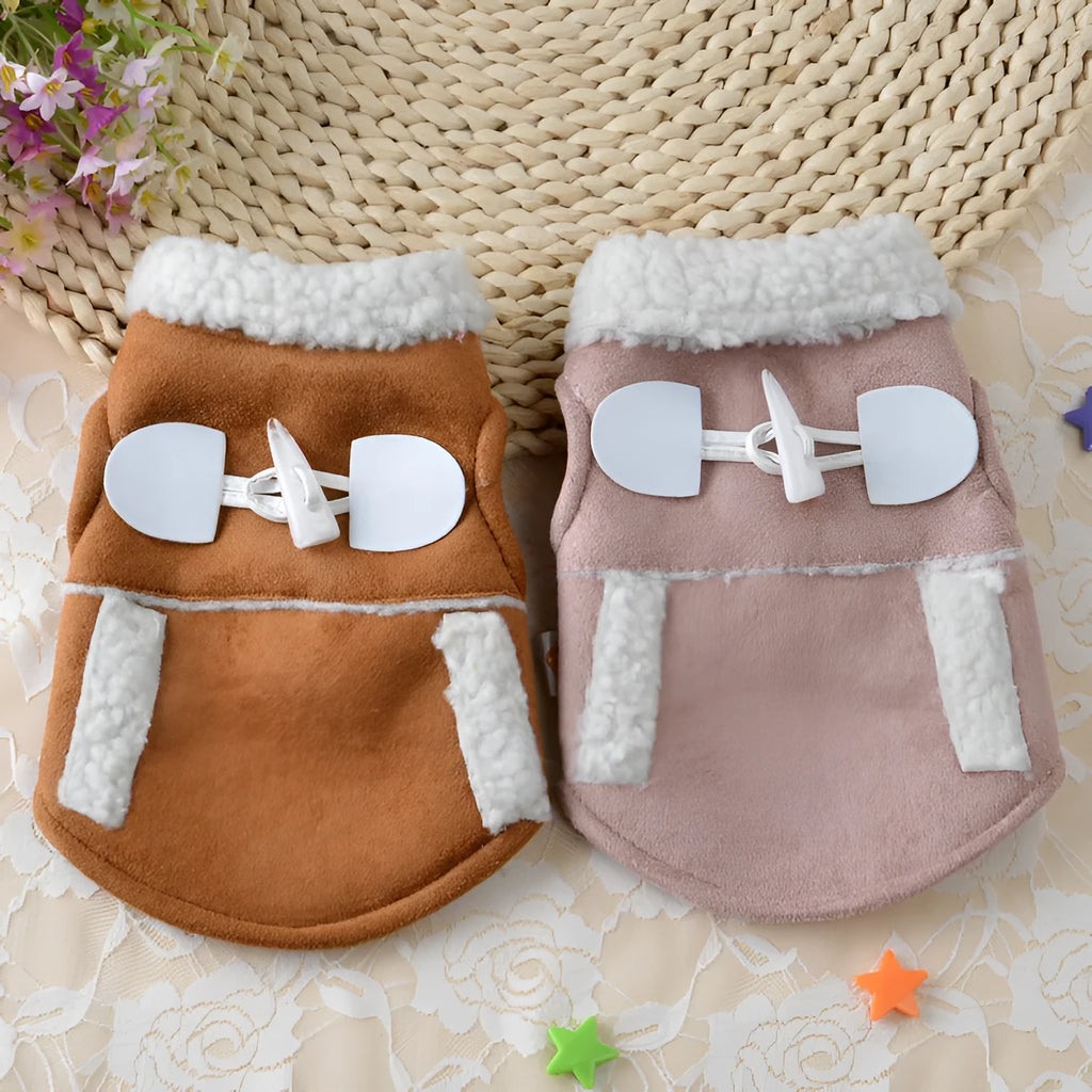 Teddy dog costume in soft lamb velvet, available in Brown or Pink, sizes XS to XL for small dogs