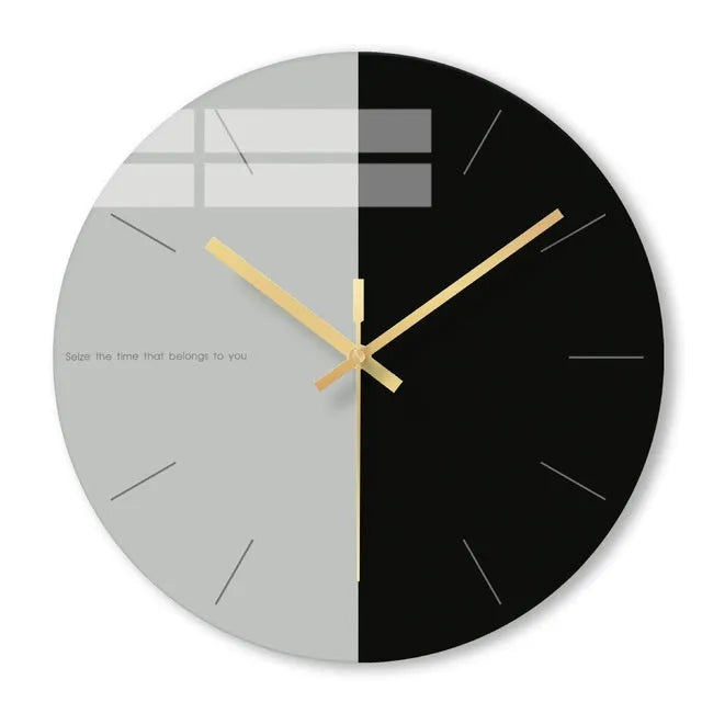 Transparent tempered glass wall clock with minimalist design showing 29.5cm diameter and silent movement