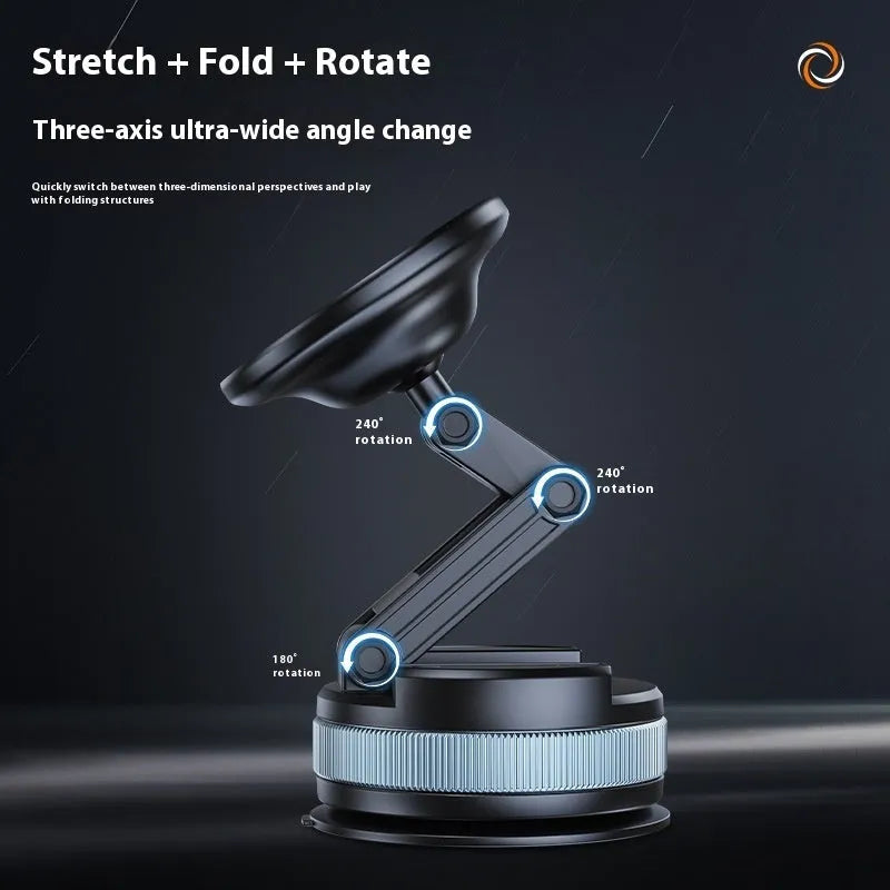 Black magnetic car phone holder with suction cup base, PC ABS, folding and regular options