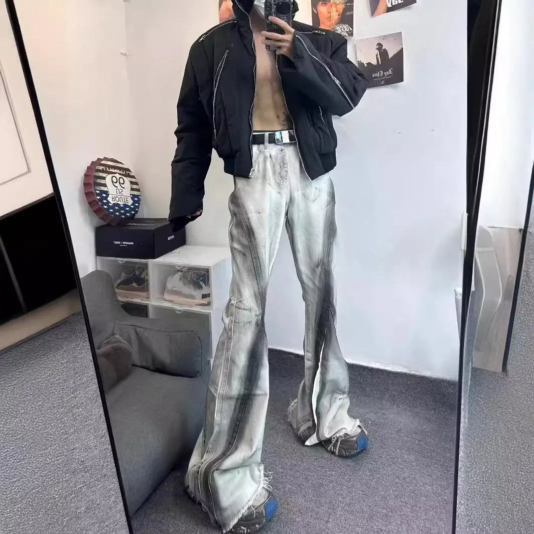 White American street retro jeans with ribbon gradient details and heavy selvedge denim construction