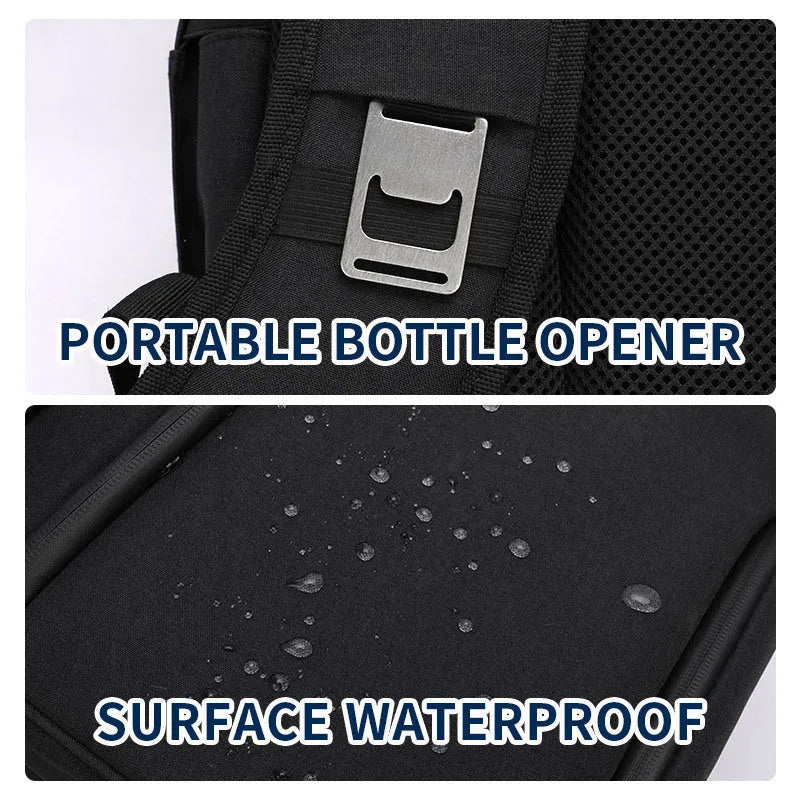 Blue insulated picnic backpack with double layer waterproof construction and 22L capacity