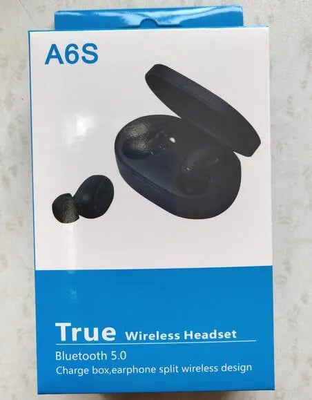 A6S in-ear Bluetooth 5.0 true wireless earbuds in black with charging case
