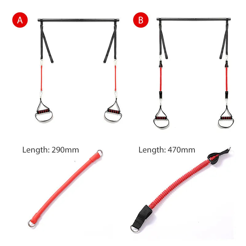 Body workout trainer bar with resistance bands and rubber buckles, 100cm pole length, home strength training equipment