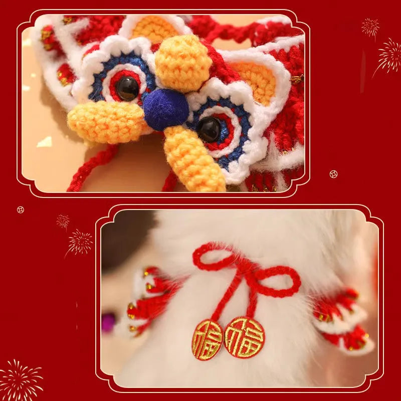 New Year pet scarf collar in Lion Dance Blessing design for cats and small dogs