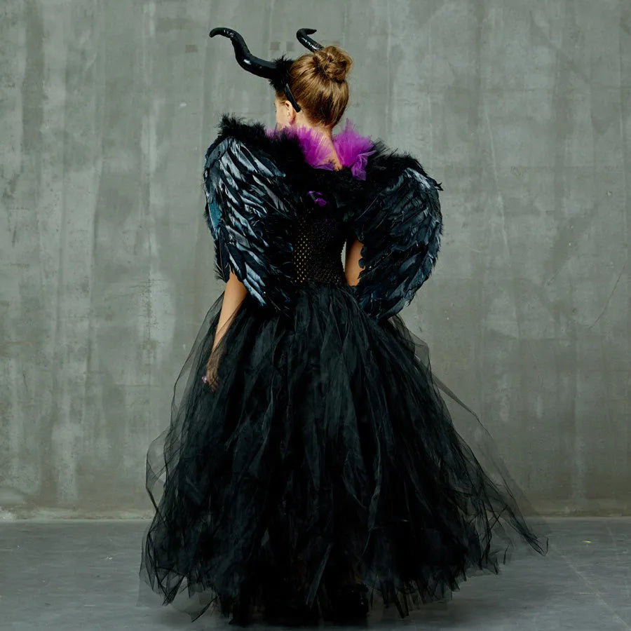 Halloween children dress costume with optional horn and wing, sizes 2T to 10 for Halloween performance
