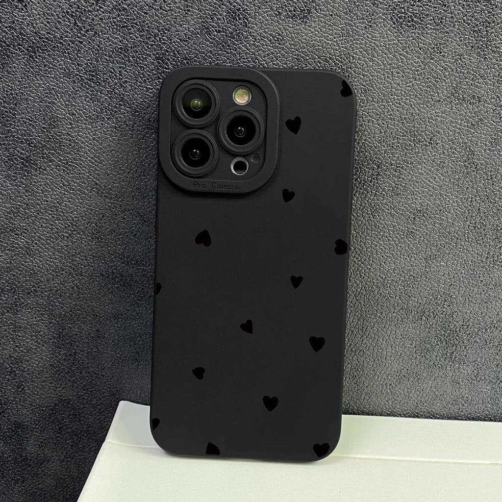 Black TPU phone case with love design compatible with iPhone 11 12 13 14 15 16 series