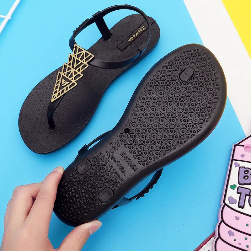 Bohemia flat sandals in black or brown with soft bottom, folk style, sizes 36-39 EU