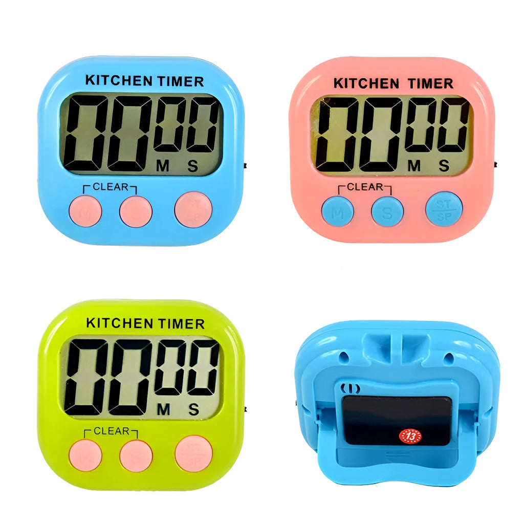White electronic countdown timer with large digits, magnetic back and retractable stand