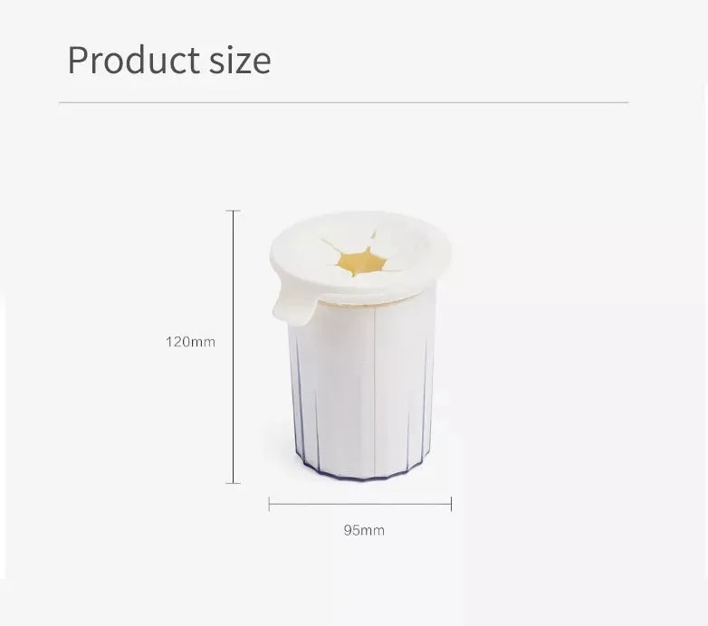 Portable pet foot washer cup in white with soft silicone bristles, 95 x 120mm, for small dog paw cleaning