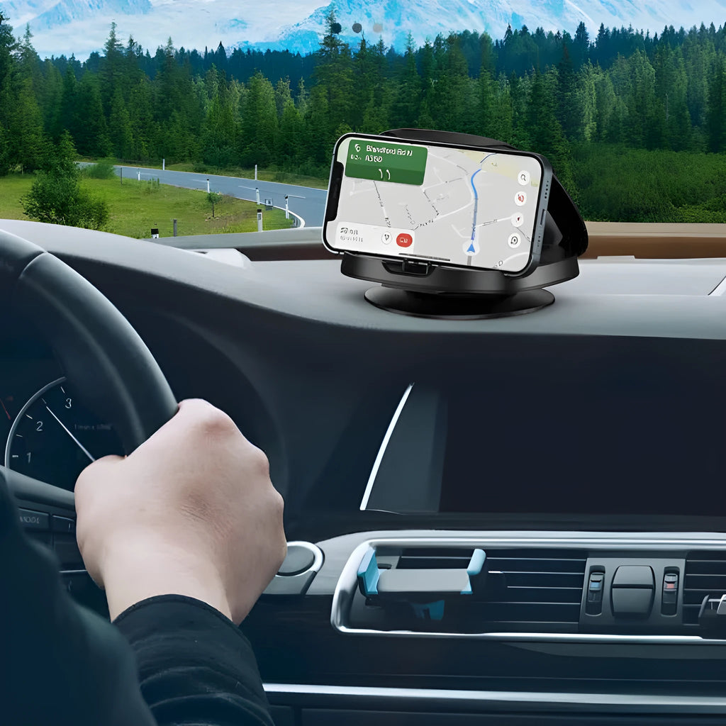 Black plastic rotating suction cup car mount for mobile phones and satellite navigation devices