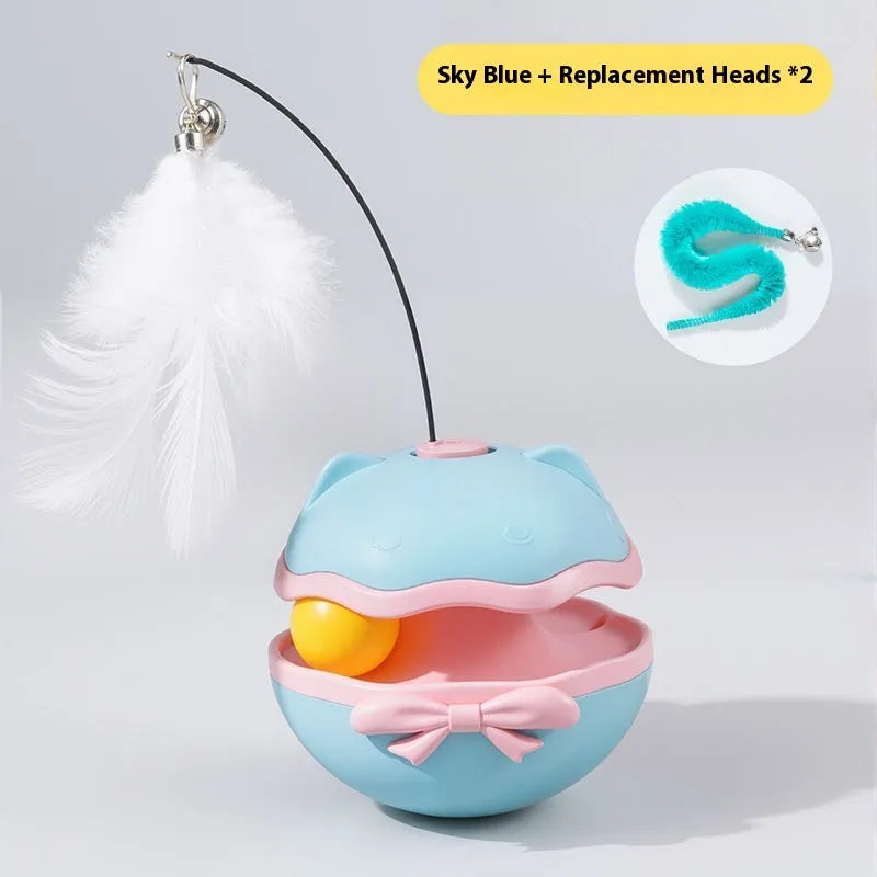 Electric cat toy tumbler with rotating teasing stick in lemon yellow colour