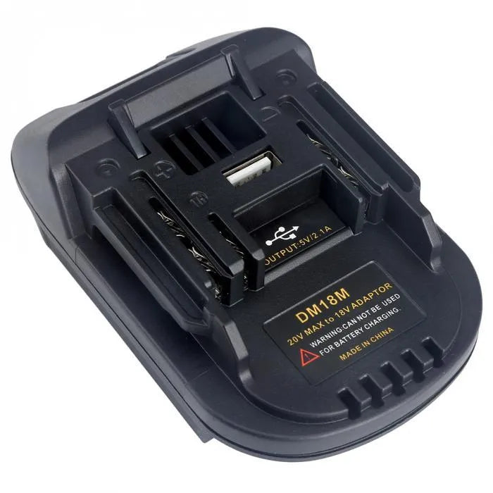 Black Milwaukee DM18M to Makita H99F battery adapter converter, 125mm long.