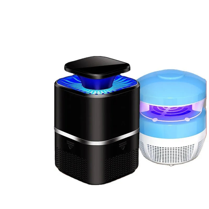 Photocatalyst mosquito killer in white or black with USB cable, blue light attraction and physical trapping, over 150 square metres coverage.