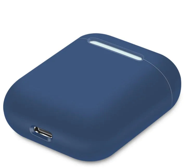 Silicone protective case cover for Apple AirPods charging box in split design, shown in multiple colour options.