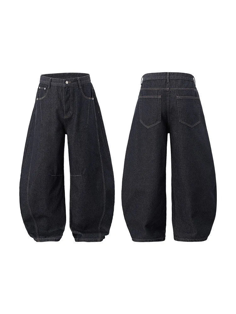 Men's wide leg denim trousers in original cow colour with mid waist construction