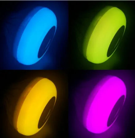 White Bluetooth LED smart bulb with E27 screw base showing colour-changing lighting effects