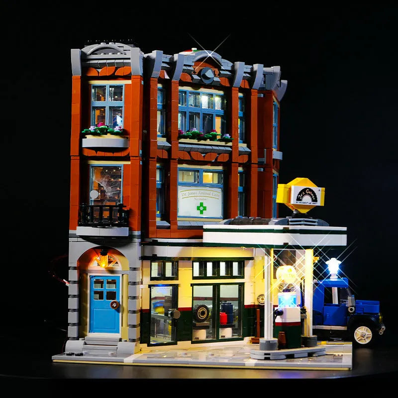 MOC building block LED lighting accessory kit with plastic parts for corner repair shop models