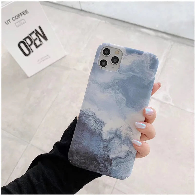 Blue waves Japanese Korean style hard PC back cover for iPhone