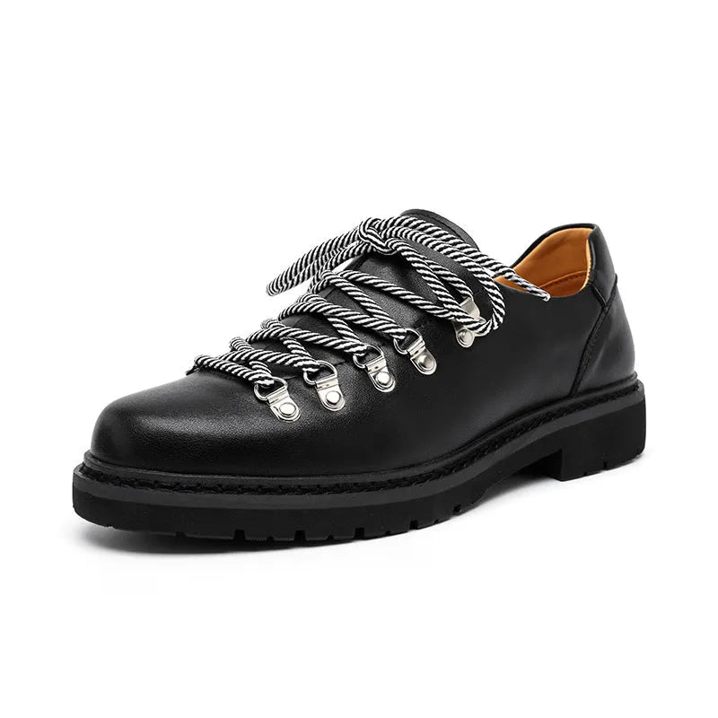 Men's heighten casual shoes British style retro workwear cowhide leather round toe solid colour