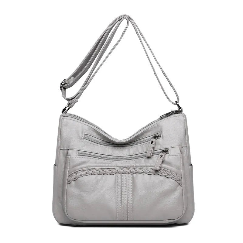 Large capacity multi-compartment PU cross-body bag for women, small square shape, brown colour