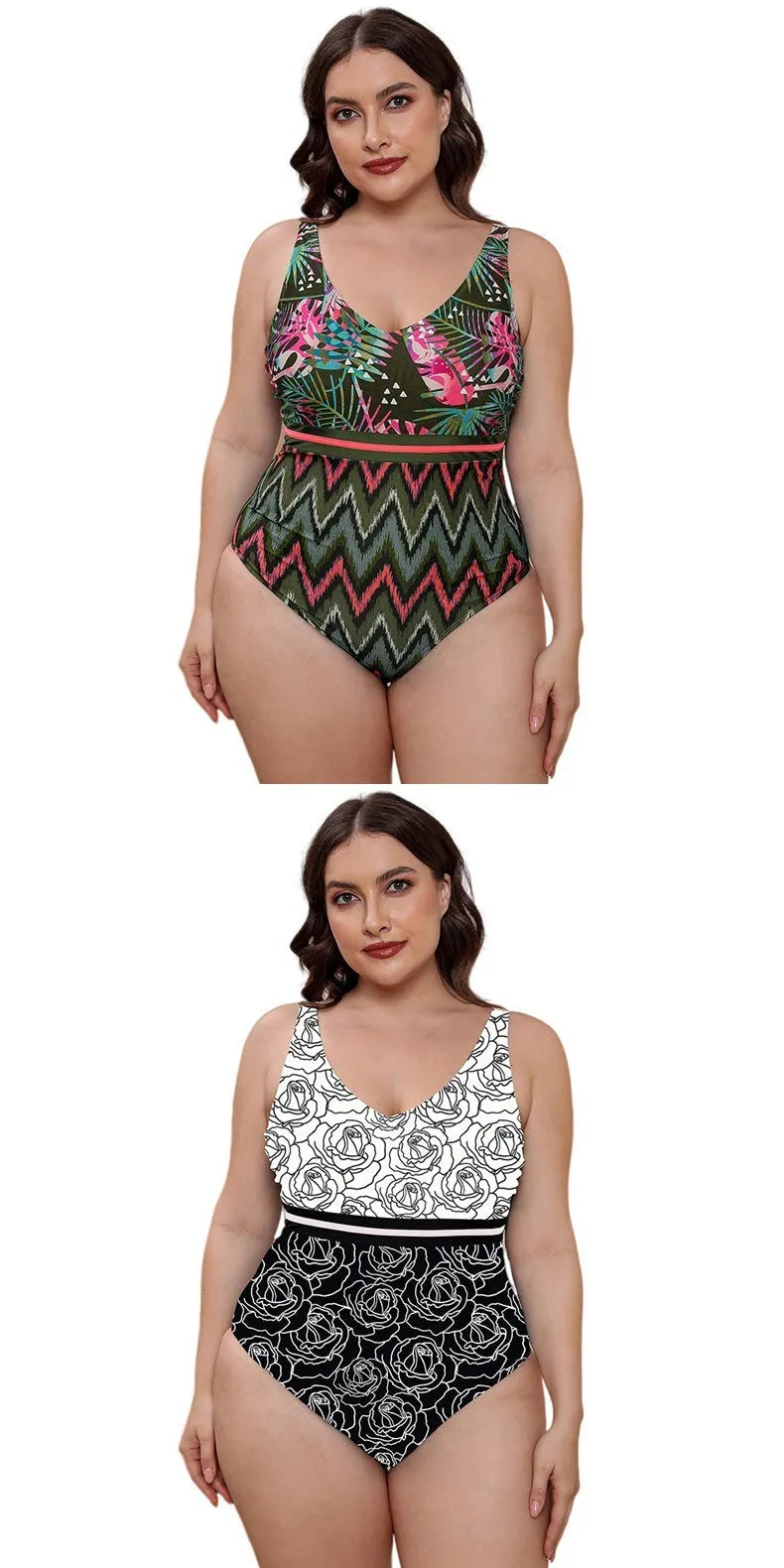 Blue printed one-piece swimsuit with spaghetti straps and a striped vest design for women's swimming.