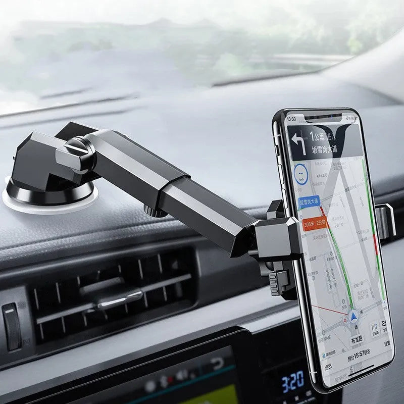 S1 universal car phone holder with suction cup and air outlet mount, retractable clamp, 360 degree rotation, fits phones 59-83mm wide