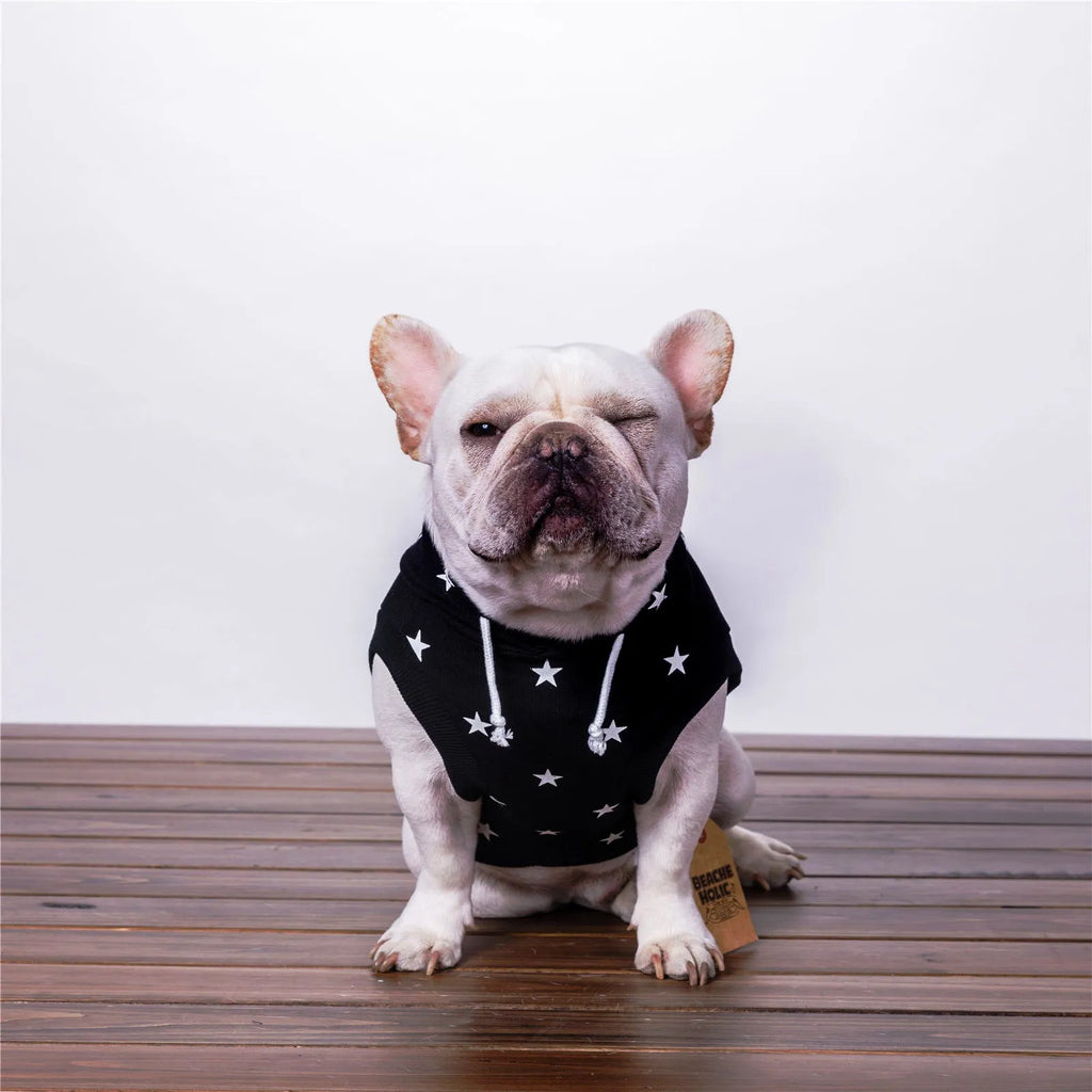 Black printed cotton casual sweater for dogs and cats available in sizes XS to XXL