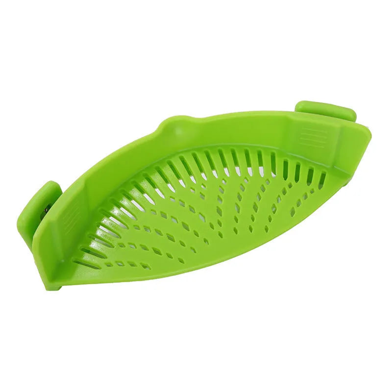 Silicone clip-on kitchen strainer with stainless steel mesh in blue colour