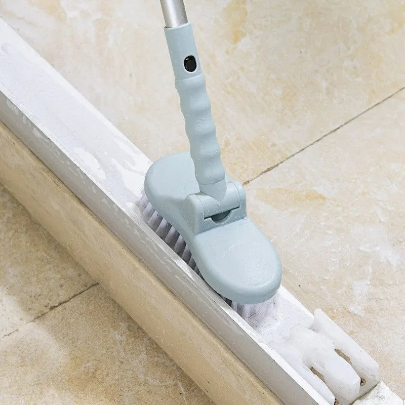 Blue telescopic floor brush with nylon bristles and aluminium alloy rod, brush head 15x7cm, rod extends 69-108cm