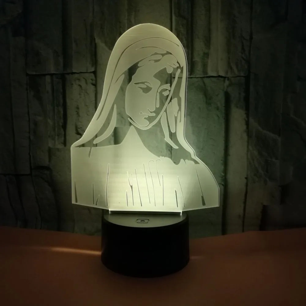 3D LED night light with laser-engraved acrylic panel showing dual ring pattern, ABS base with touch controls