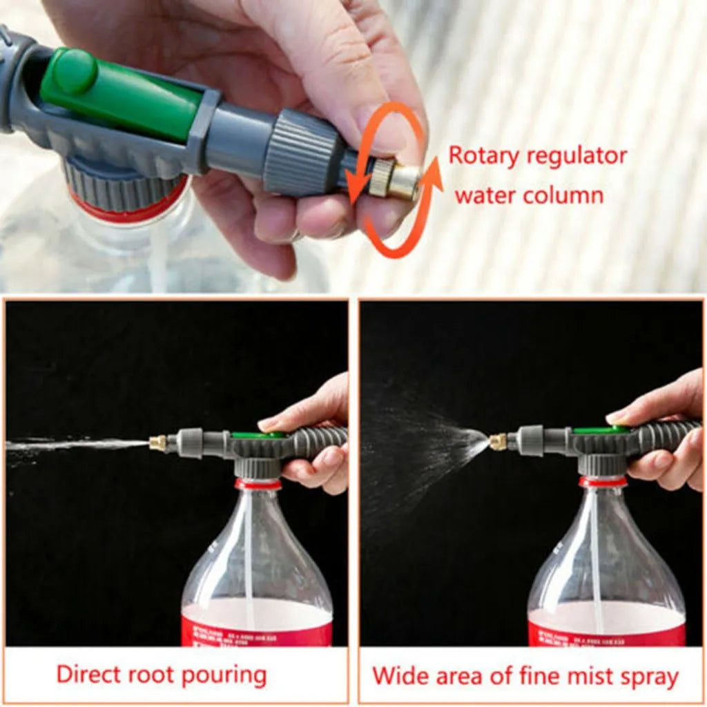Bottle watering sprayer nozzle with tube for converting beverage bottles to garden watering cans