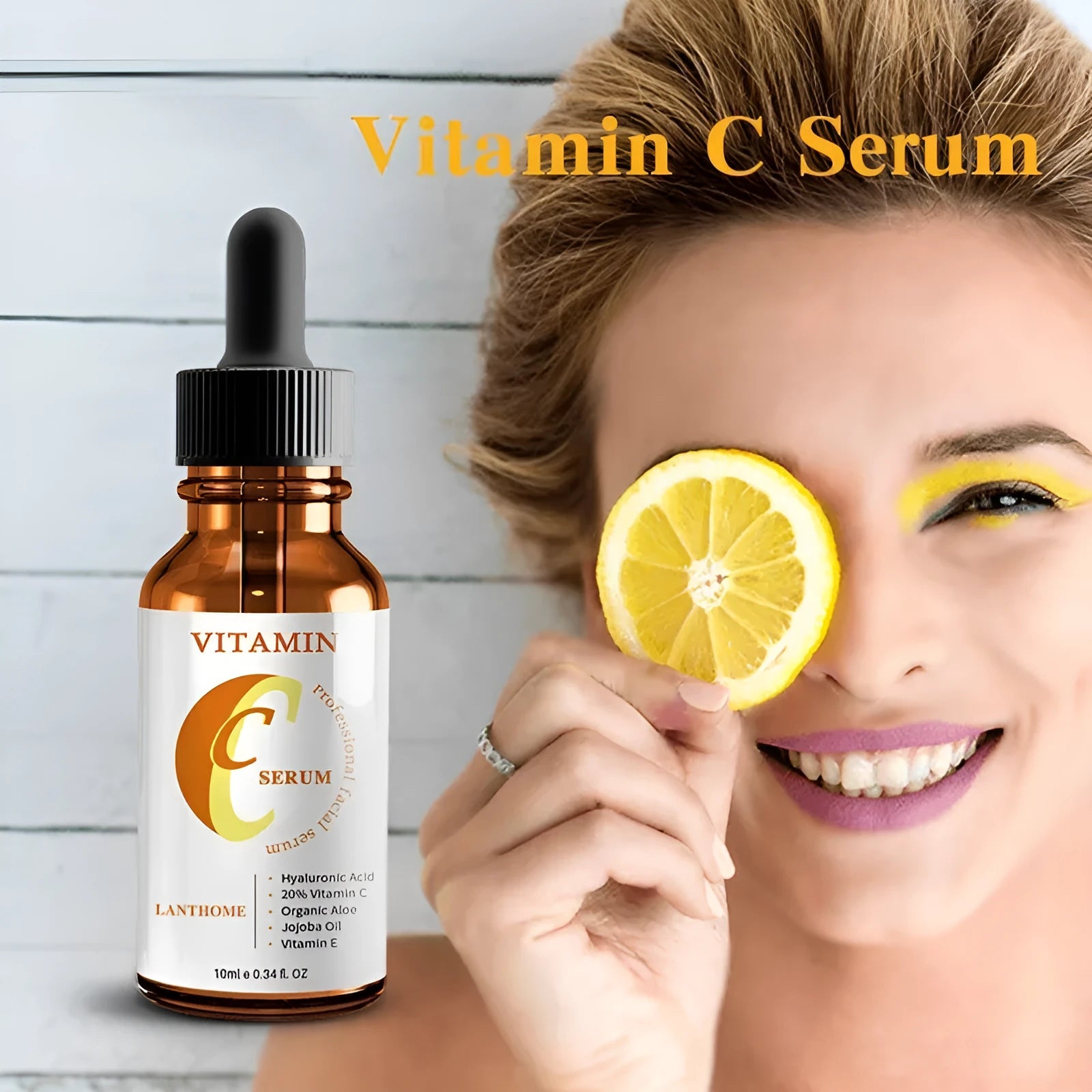 Vitamin C and hyaluronic acid facial serum bottle 10ml for skin brightening and moisturising