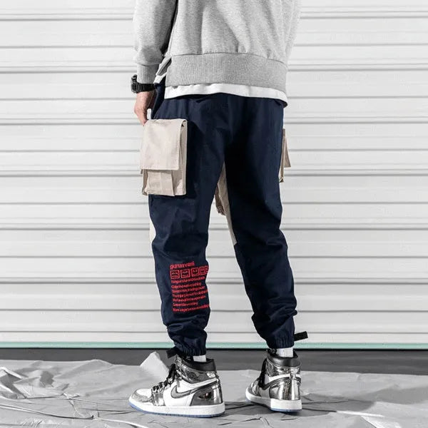 Harlan beam pants in green, grey, and navy blue with elasticated waist, sizes M to 5XL