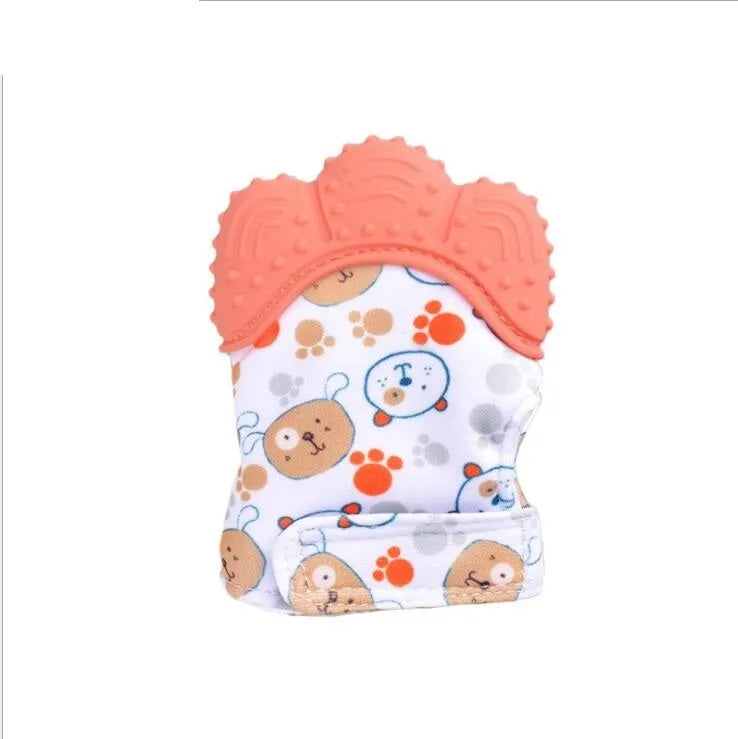 Silicone baby teether glove with Velcro strap in blue colour