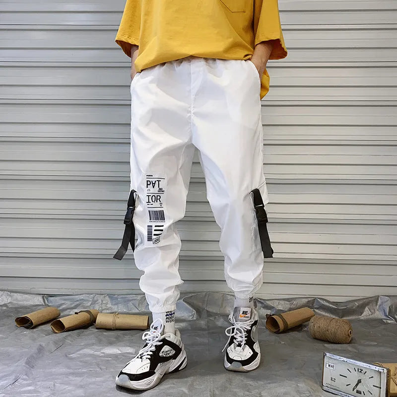 Mens hiphop tapered trousers in black acetate fibre with small-foot opening side view