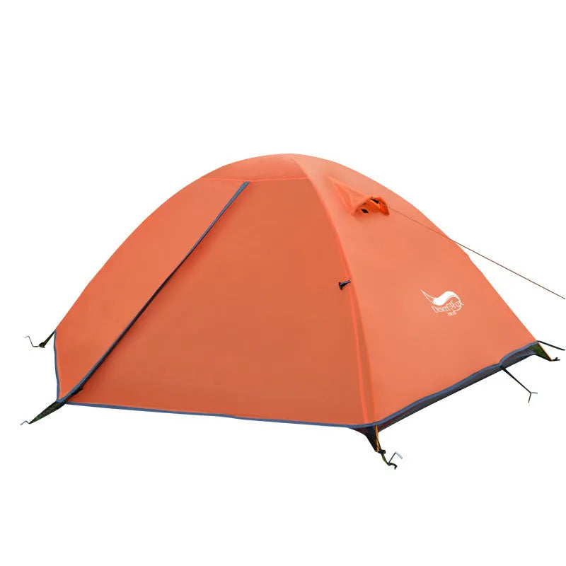 Outdoor camping double sun protection tent for 2 people in green with 210T polyester fabric and glass poles