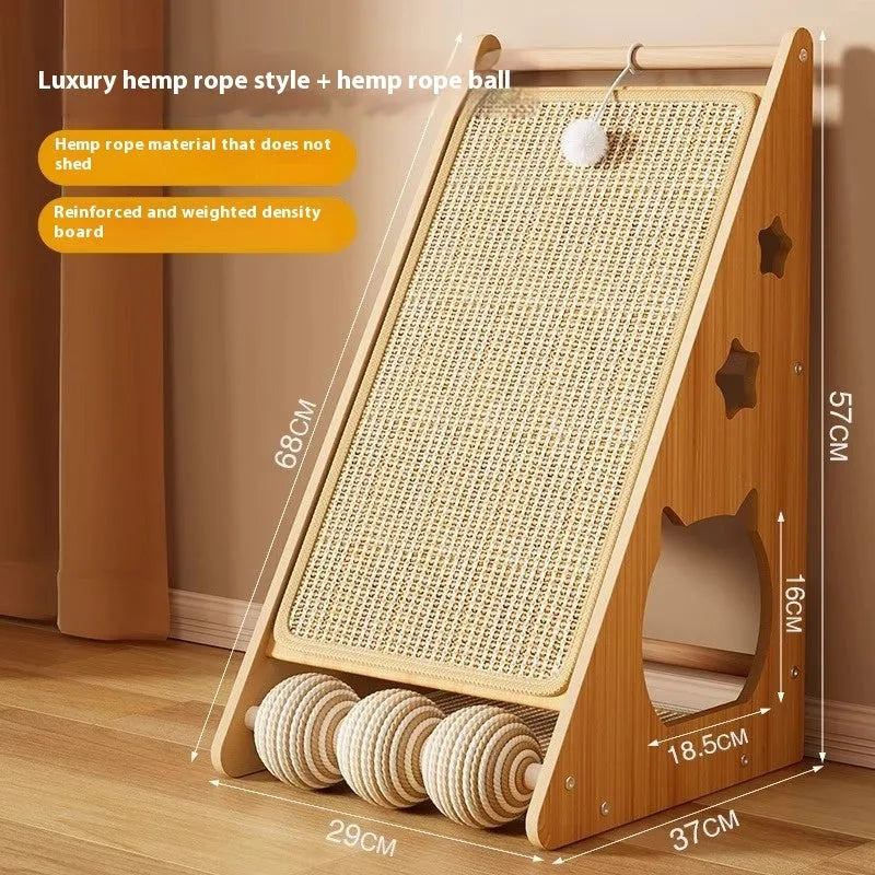 Vertical cat scratch board with wall mounting and hemp rope sisal scratching surface