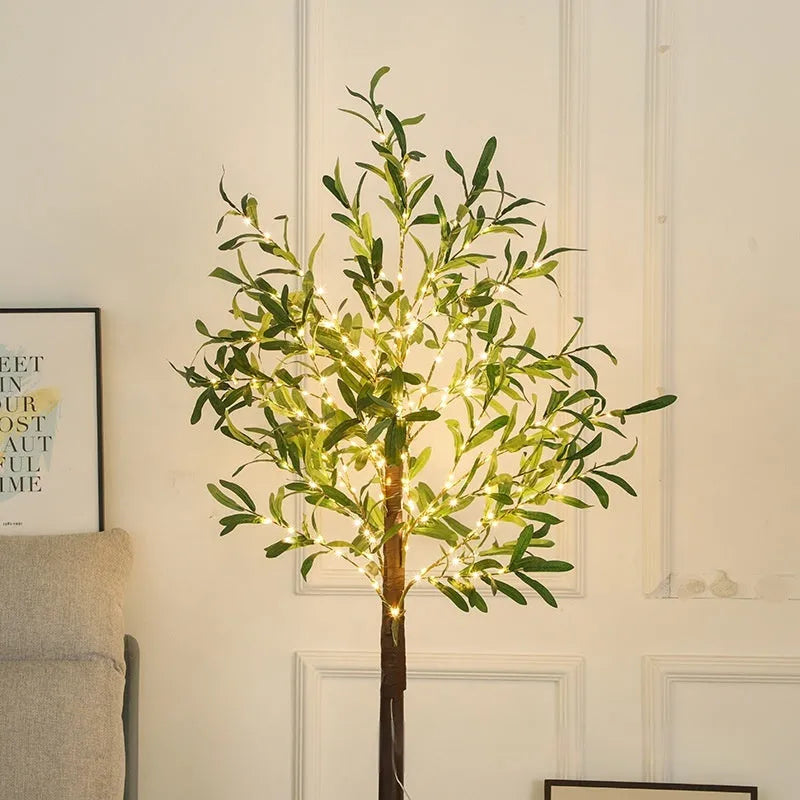 1.8 metre tall simulation olive leaf tree lamp with warm LED lights for outdoor courtyard decoration