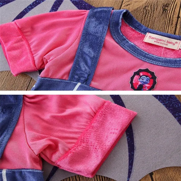 Blue cotton Halloween princess dress for infants aged 1-3 years with short sleeves