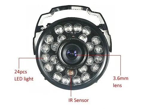 Infrared night vision CCTV camera with CMOS sensor, 1000TV lines, 36 Ф5 LEDs, and DC 12V power
