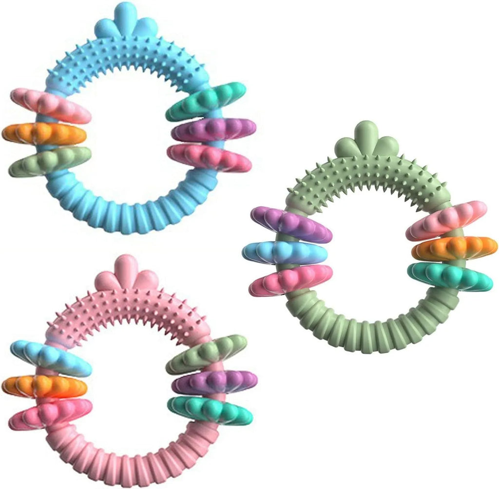 Blue TPR rubber dog chew toy shaped as a molar stick for small dogs on a white background.