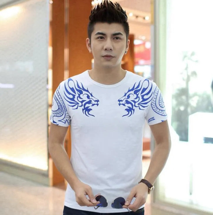 Dragon Man short-sleeve t-shirt with letter print, round neck, and straight fit, shown in available colours.