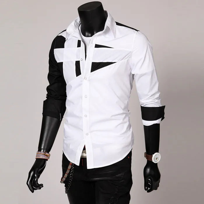 Men's long sleeve cotton shirt in white, front view