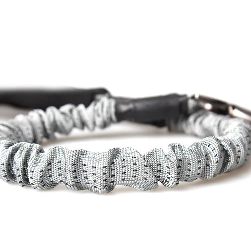 Grey nylon dog leash with chest strap, adjustable 75-150cm length, for small to large dogs