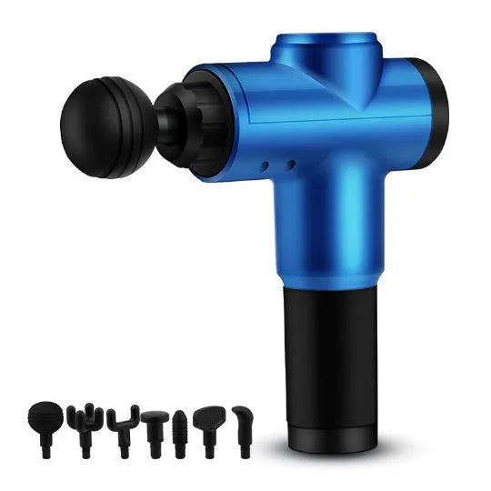 Black rechargeable percussion massage gun with 2000mAh battery and variable speed 1200-3300 rpm