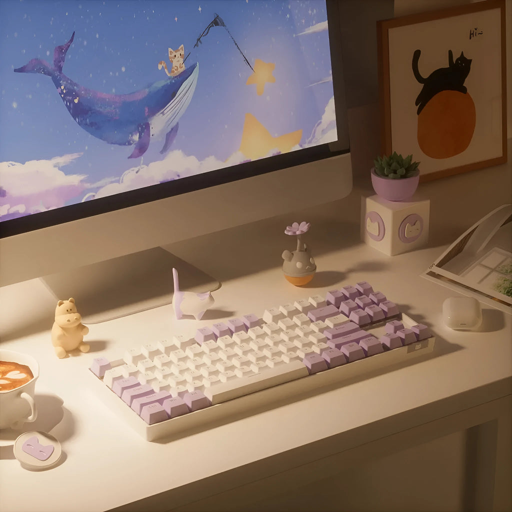 Wireless Bluetooth mechanical keyboard with metal construction in blue and purple colour options