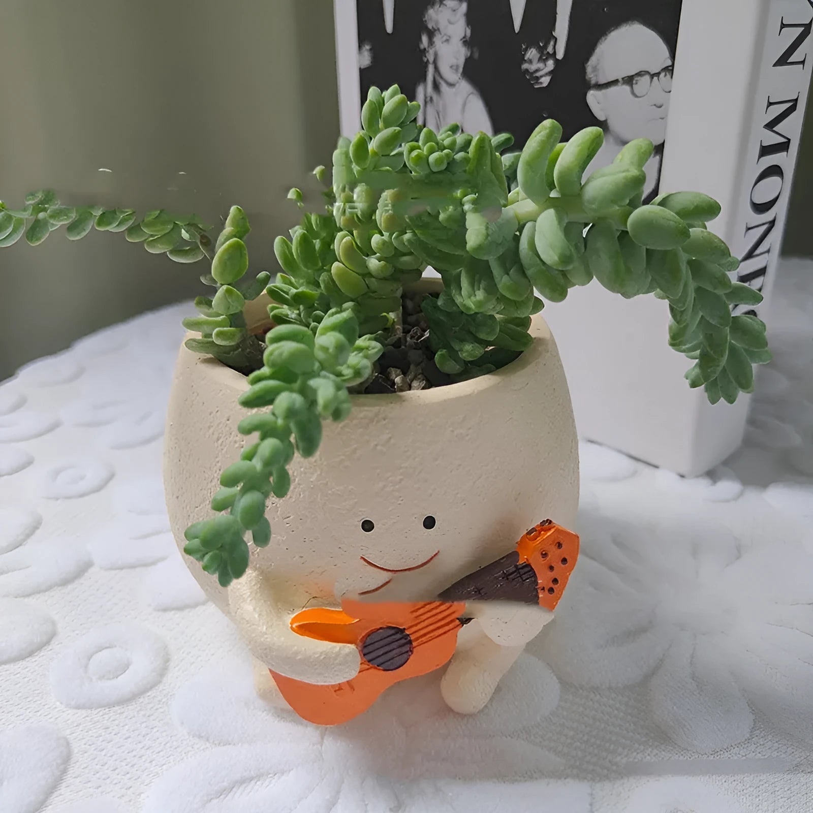 Ukulele-shaped resin succulent flower pot in decorative style for office or study table